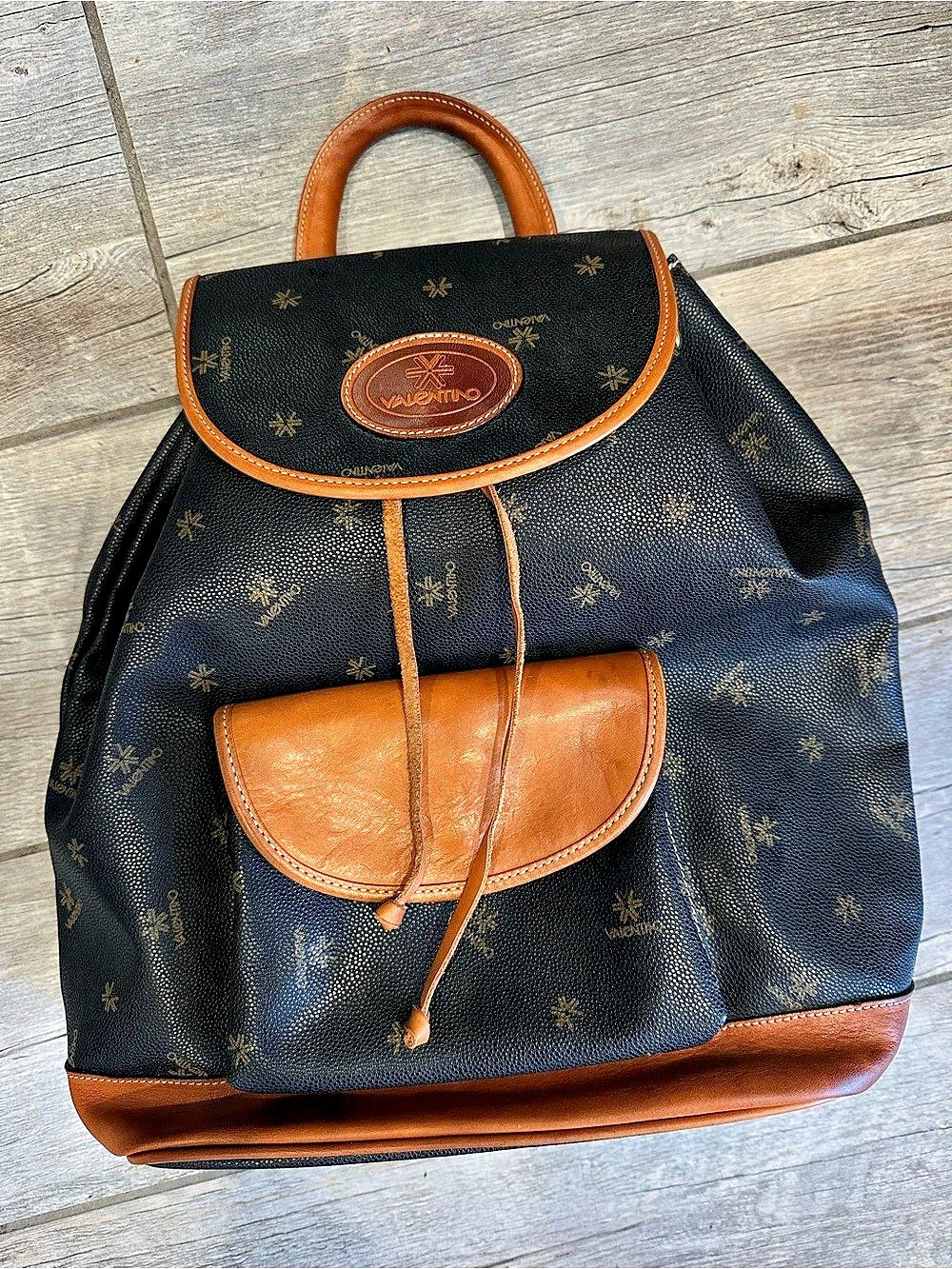 A Vintage (1980-1990) Valentino Di Paolo Backpack w/ Tan Leather Trim